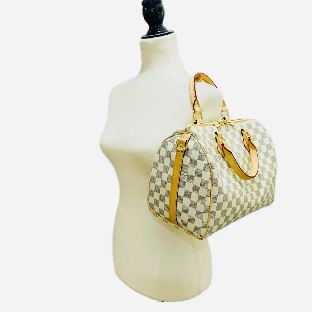 Designer Inspired Checkered Crossbody Bag in Cream and Tan - Picture 1 of 15